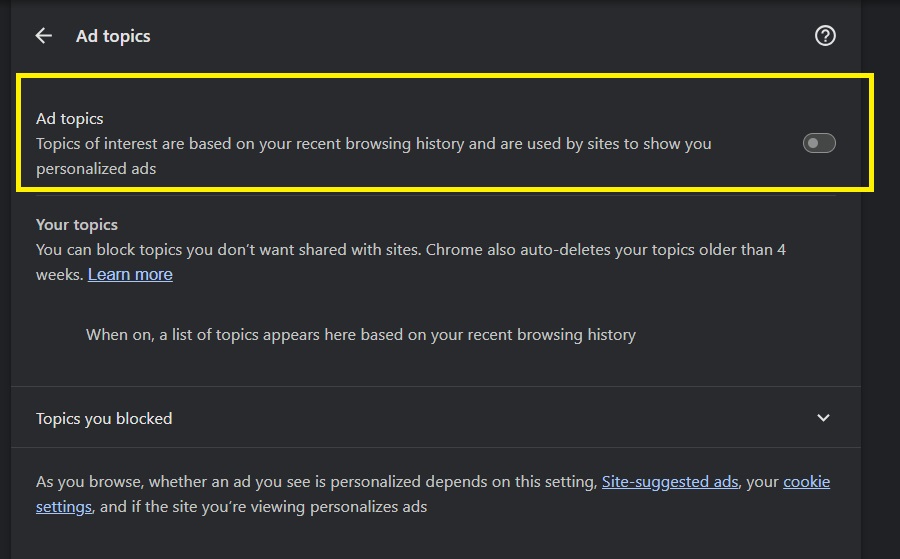ad topics Chrome Browser Security Settings Hindi