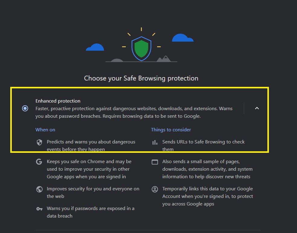 enhanced protection Chrome Browser Security Settings Hindi
