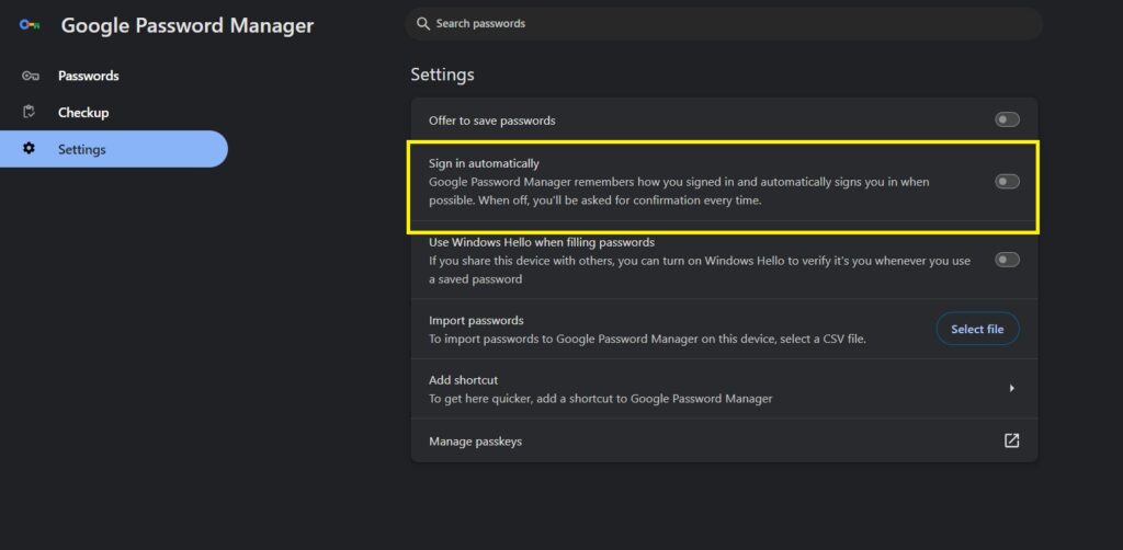 sign automatically Chrome Browser Security Settings Hindi