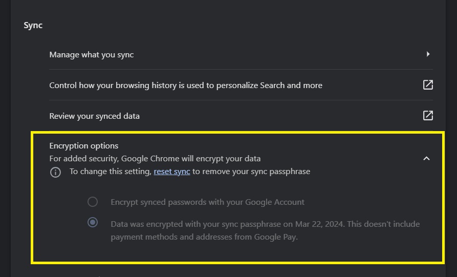sync encryption Chrome Browser Security Settings Hindi